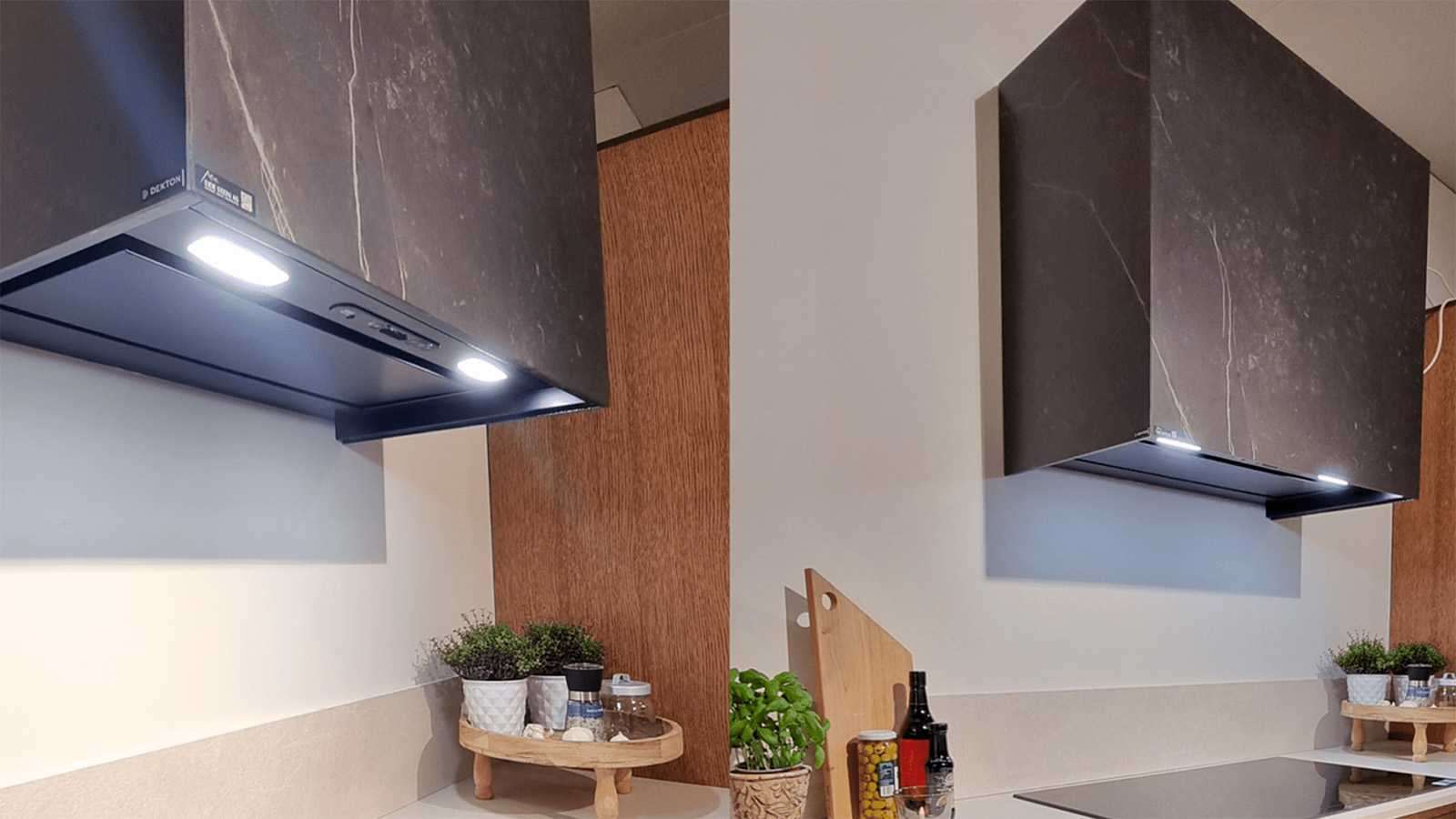 Diskret Sense montert i boks med Dekton-plater hos Drømmekjøkkenet Molde