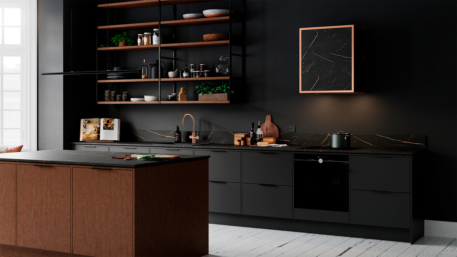 Frame Sense med Kelya Dekton og Mythos Water Hub I kobber